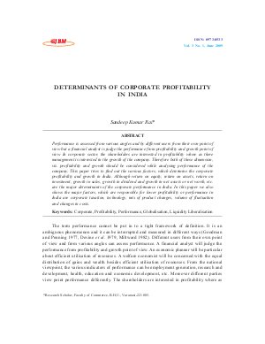 DETERMINANTS OF CORPORATE PROFITABILITY IN INDIA by Sandeep Kumar Rai