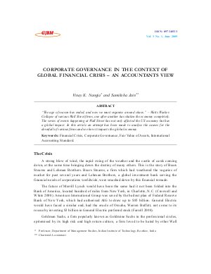 CORPORATE GOVERNANCE IN THE CONTEXT OF GLOBAL FINANCIAL CRISIS – AN ACCOUNTANTS VIEW by Vinay K. Nangia and Samiksha Jain