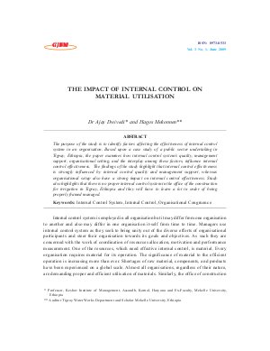 THE IMPACT OF INTERNAL CONTROL ON MATERIAL UTILISATION by Dr Ajay Dwivedi and Hagos Mekonnen