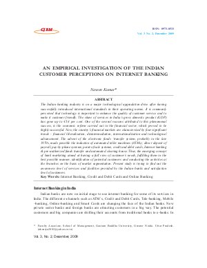 AN EMPIRICAL INVESTIGATION OF THE INDIAN CUSTOMER PERCEPTIONS ON INTERNET BANKING by Naveen Kumar