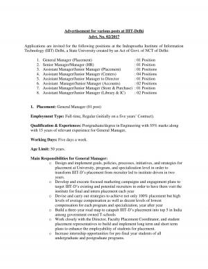 IIIT, Delhi Recruitment 2017 for 13 Manager Posts