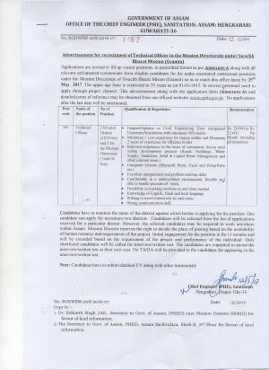 CES, Assam Recruitment 2017 for Technical Officer Post