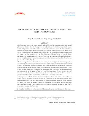 FOOD SECURITY IN INDIA: CONCEPTS, REALITIES AND INNOVATIONS by Prof. B.J. Lathi and Prof. Parag Narkhede