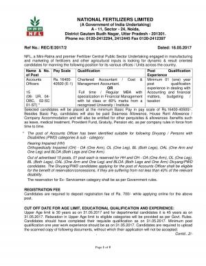 NFL Recruitment 2017 for 15 Account Officer Posts