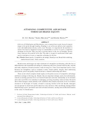ATTAINING COMPETITIVE ADVANTAGE THROUGH BRAND EQUITY by Dr. S.K. Sharma, Sunita Bharatwal and Monika Sharma