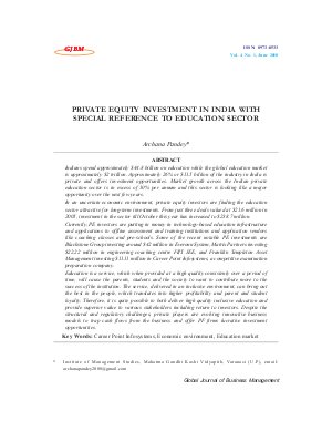PRIVATE EQUITY INVESTMENT IN INDIA WITH SPECIAL REFERENCE TO EDUCATION SECTOR by Archana Pandey