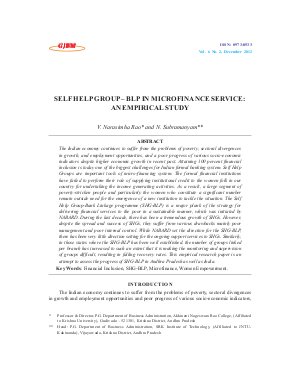 SELF HELP GROUP – BLP IN MICROFINANCE SERVICE: AN EMPIRICAL STUDY by V. Narasimha Rao and N. Subramanyam