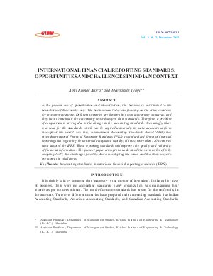 INTERNATIONAL FINANCIAL REPORTING STANDARDS: OPPORTUNITIES AND CHALLENGES IN INDIAN CONTEXT by Amit Kumar Arora and Meenakshi Tyagi