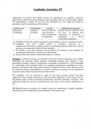 IIM, Rohtak Recruitment 2017 for Academic Associates in HR, IT & Marketing Fields