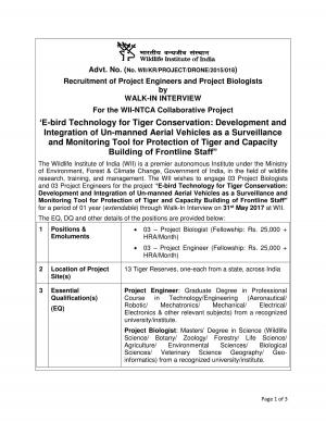 WII Recruitment 2017 for 06 Project Biologist and Engineer Posts