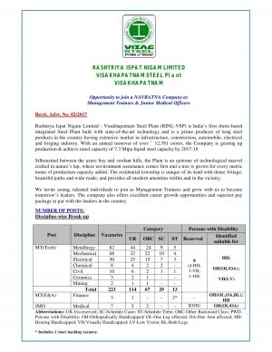 Rastriya Ispat Nigam Limited (RINL) Recruitment 2017 for 223 Management Trainee Posts