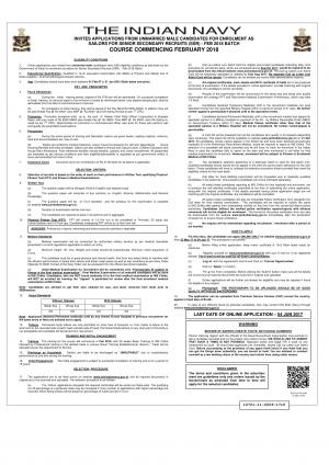 Indian Navy Recruitment 2017 for Sailors For Senior Secondary Recruits (SSR)- Feb 2018 Batch