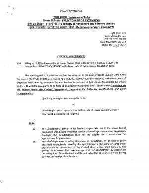 Ministry of Agriculture & Farmers Welfare Recruitment 2017 for 5 UDC Posts