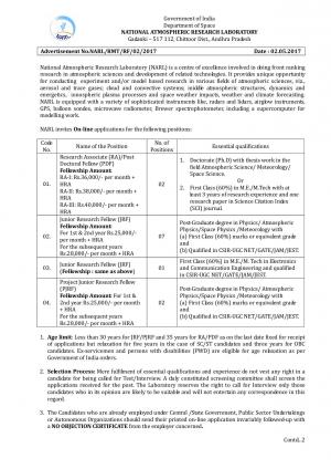 NARL Recruitment 2017 for 12 JRF, PJRF & RA/PDF Posts