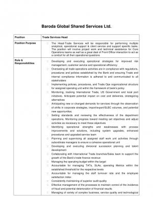 Detailed Notification of Bank of Baroda Recruitment 2017 for Head-Trade-Services