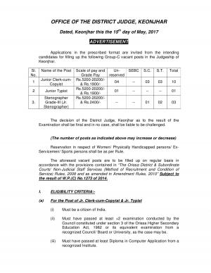 Office of Judge, Keonjhar is Hiring, Apply for 14 Vacancies of Jr Clerk cum Copyist and Similar Posts