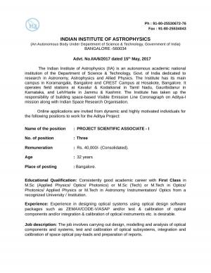 IIA Recruitment 2017 for 03 Project Scientific Associate Posts