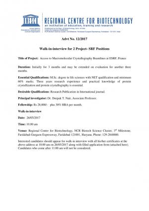 RCB Recruitment 2017 for 02 SRF Posts