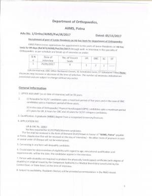 AIIMS, Patna Recruitment 2017 for 04 Junior Resident Posts