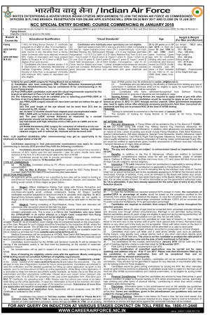 Indian Air Force Recruitment 2017 for Commissioned Officer in Flying Branch 
