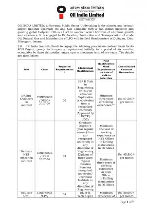 Oil India Limited Recruitment 2017 for 06 Chemist & Other Posts 