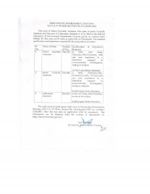 Environment Department, Govt of Haryana Recruitment for 03 Posts of Library Assistant & Others