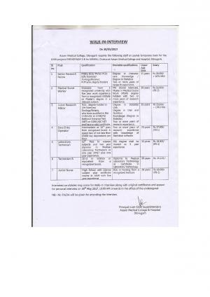 Assam Medical College, Dibrugarh Recruitment 2017 for 7 Senior Research Fellow & Other Posts