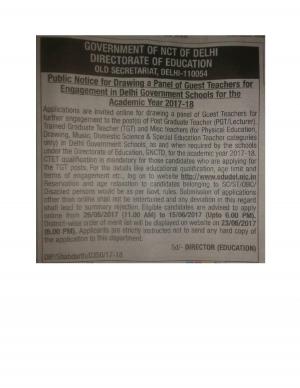 Directorate of Education, Govt. of NCT Delhi Recruitment 2017 for PGT, TGT & Others