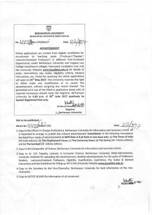 BU, Odisha Recruitment 2017 for 66 Faculty Posts