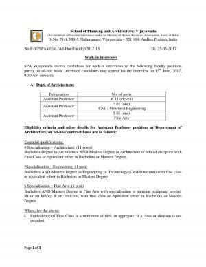 SPA, Vijayawada Recruitment 2017 for 15 Posts of Assistant Professors 