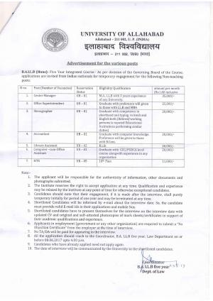 University of Allahabad Recruitment 2017 for 14 Non-Teaching Posts
