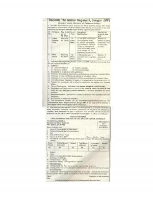 Records the Mahar Regiment, Min. of Defence, Saugor (MP) Recruitment 2017 for 03 LDC & MTS Posts