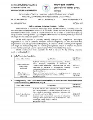 IIITDM, Kancheepuram Recruitment 2017 for 04 Office Assistant & Other Posts 