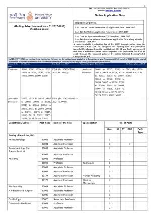 BHU Recruitment 2017 for 541 Faculty Posts