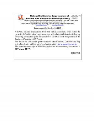 NIEPMD Recruitment 2017 for 03 Consultant Posts 
