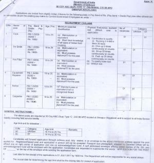 MOD Dimapur (Nagaland) Recruitment 2017 for 06 Cook, Carpenter and Other Posts