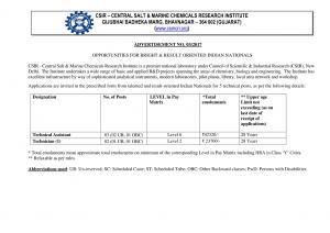 CSIR- CSMCRI Recruitment 2017 for 05 Technical Assistant & Technician Posts