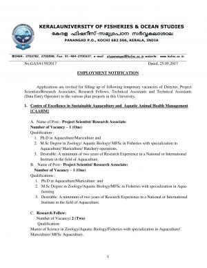 KUFOS Recruitment 2017 for 27 Project Scientist/ Research Associate & Other Posts