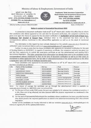 Ministry of Labour & Employment Govt. of India Recruitment 2017 for Paramedical Posts