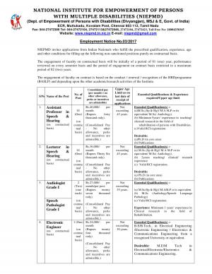 NIEPMD Recruitment 2017 for 05 Faculty Posts
