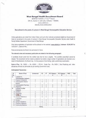 WBHRB Recruitment 2017, Apply for 36 Lecturer Vacancies 