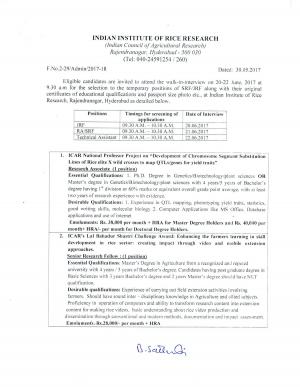 ICAR-IIRR Recruitment 2017 for 8 JRF, SRF, RA & Technical Assistant Posts