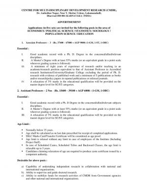CMDR Recruitment 2017 for 05 Associate Professors Posts