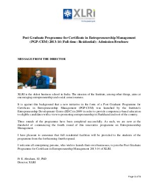 XLRI, Jamshedpur notifies admission to PGP-CEM for academic session 2013-2014