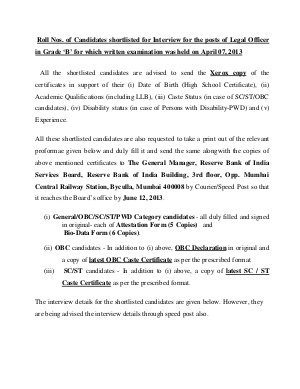 Reserve Bank of India Announced Results for Recruitment of Legal Officer in Grade 'B'