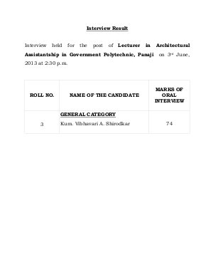 Lecturer in Architectural Assistantship Check Result
