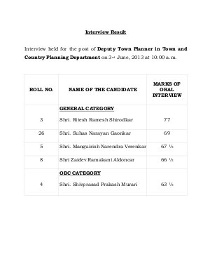Deputy Town Planner Check Result