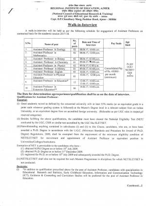 Regional Institute of Education (RIE), Ajmer Recruitment 2017 for 30 Posts of Assistant Professors