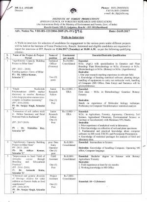 IFP Recruitment 2017 for 11 Field Assistant and Other Posts