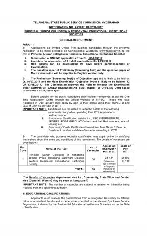 Detailed Notification for Principal (Junior Colleges) 
